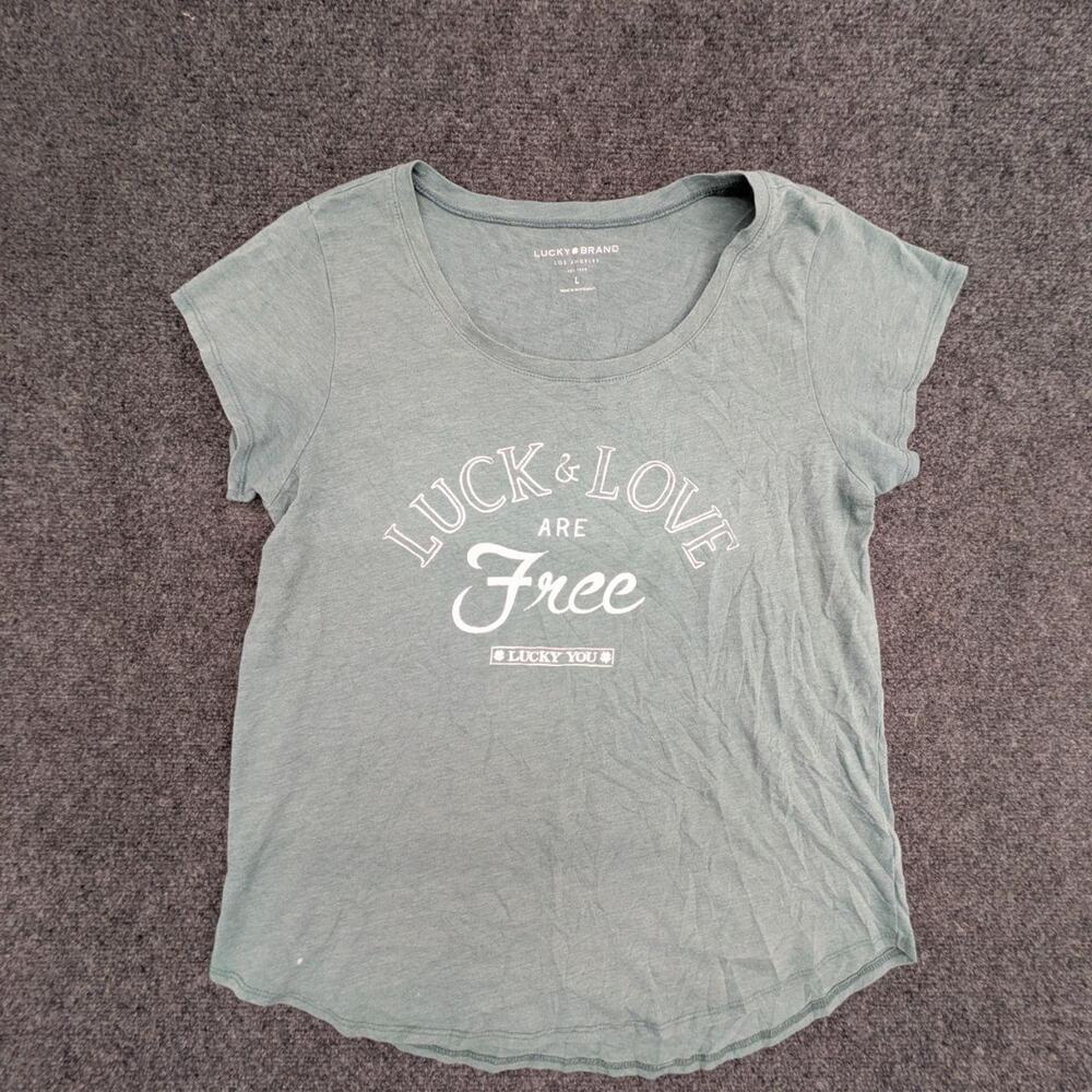 Lucky Brand T Shirt Womens L Grey Luck & Love Graphic Crew Neck Short Sleeve Tee
